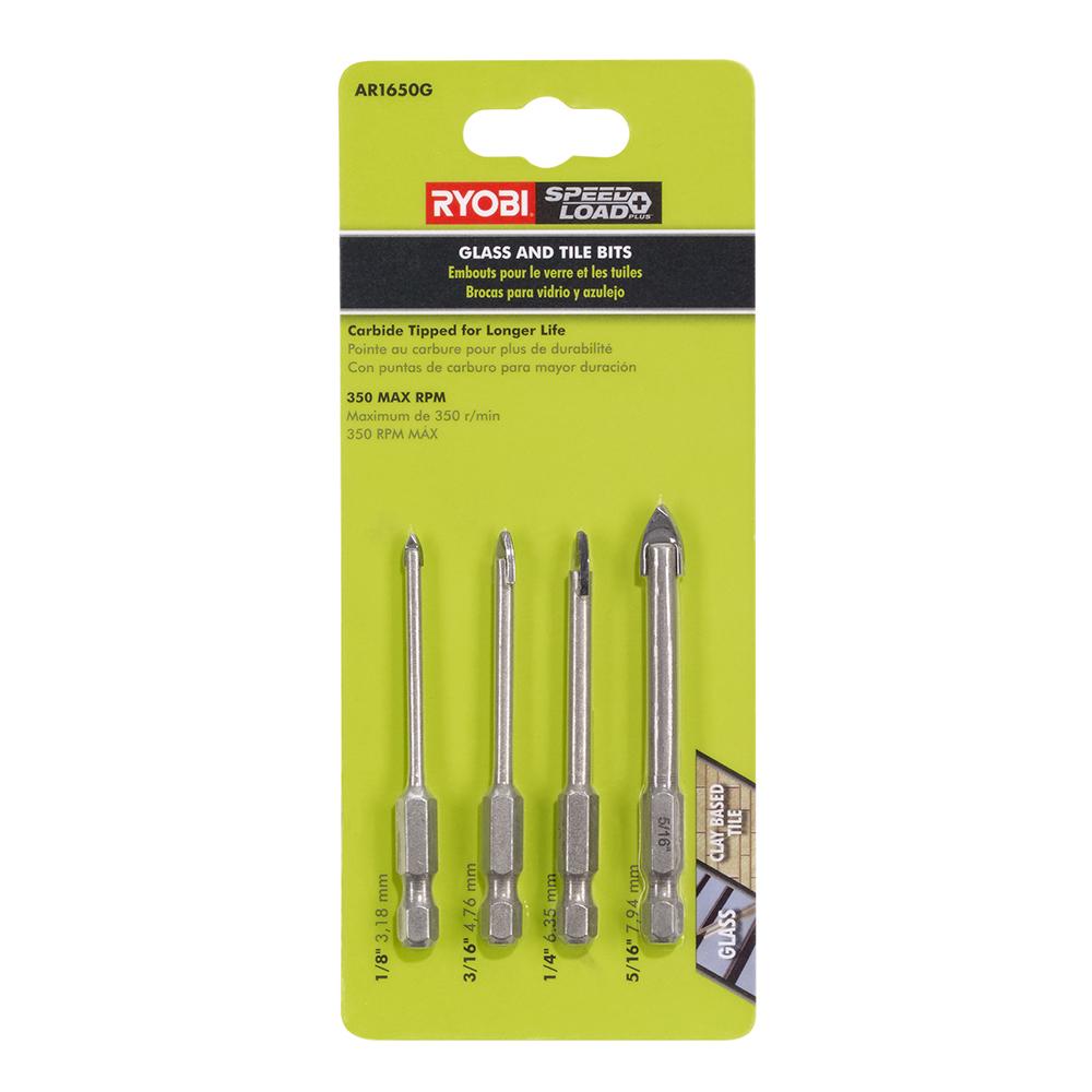 RYOBI 4 Piece SpeedLoad+ Carbide Hex Shank Glass/Tile Bit Set