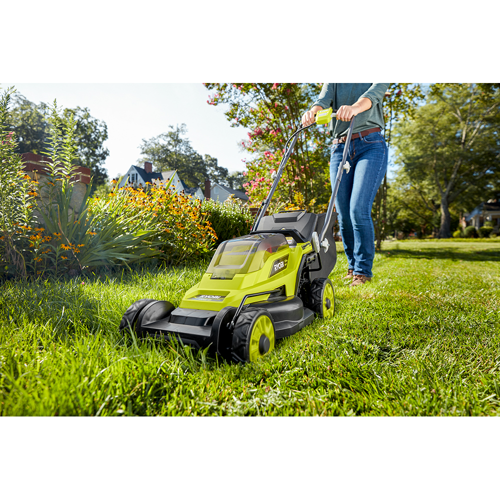 RYOBI 13 in. ONE+ 18 Volt Cordless Battery Walk Behind Push Lawn Mower Kit