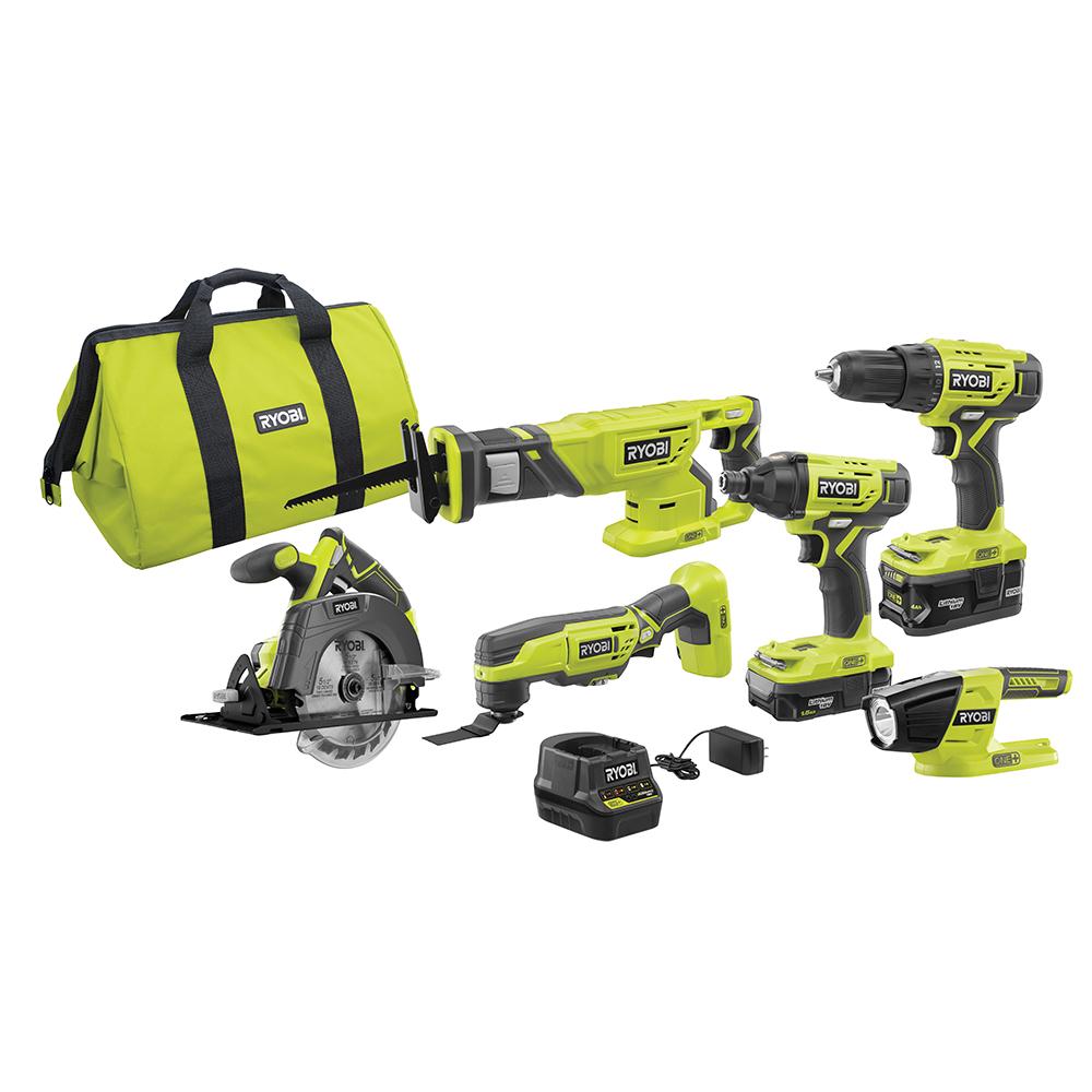 Ryobi 18 Volt One Lithium Ion Cordless 6 Tool Combo Kit 