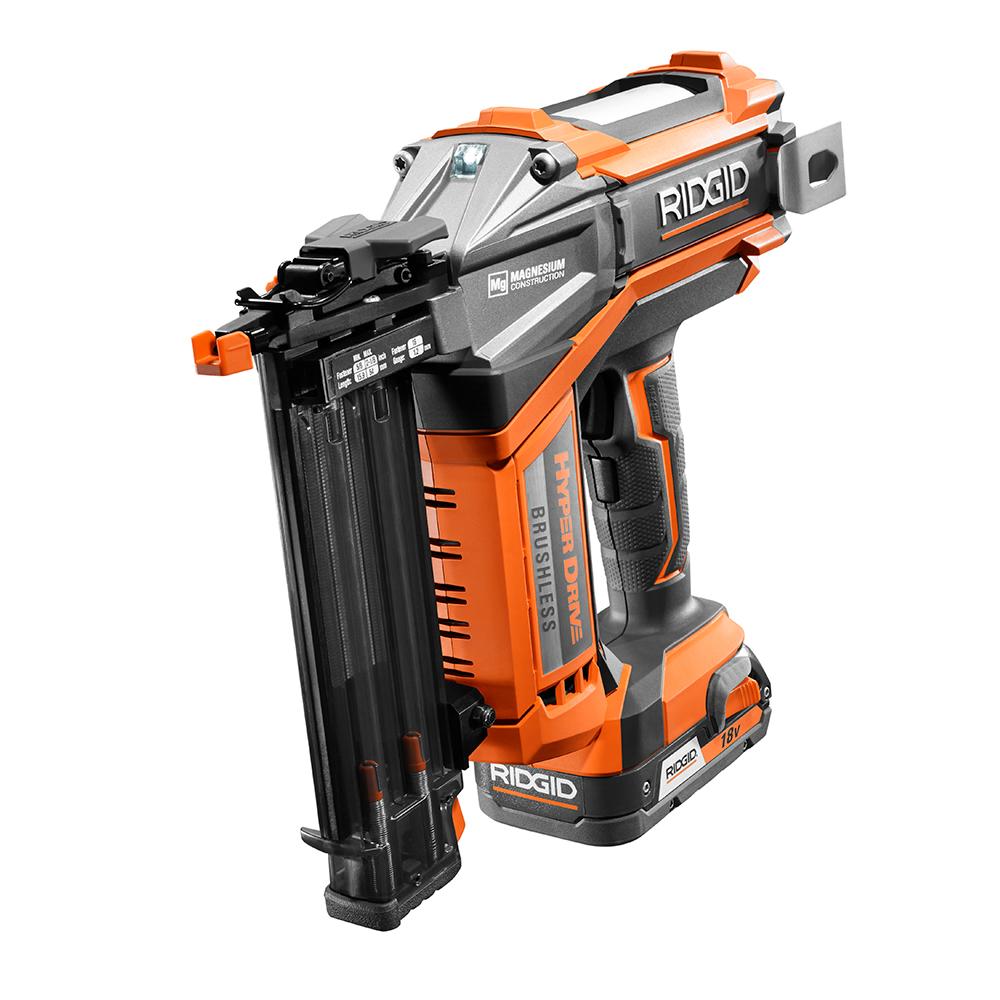 Ridgid 18 Volt Lithium Ion Hyperdrive Brushless 18 Gauge Nailer Kit