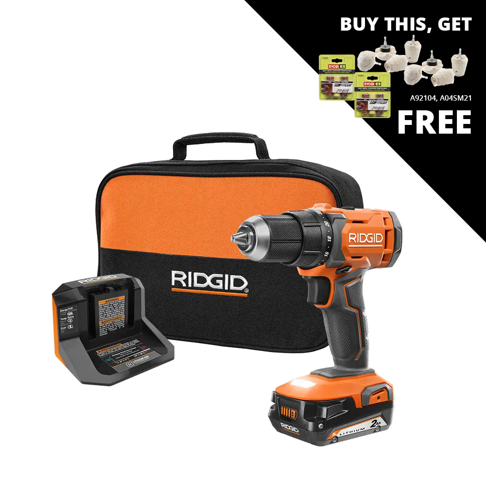 RIDGID R860052 18V Lithium Ion 1//2 inch Cordless Drill//Driver Kit for sale online